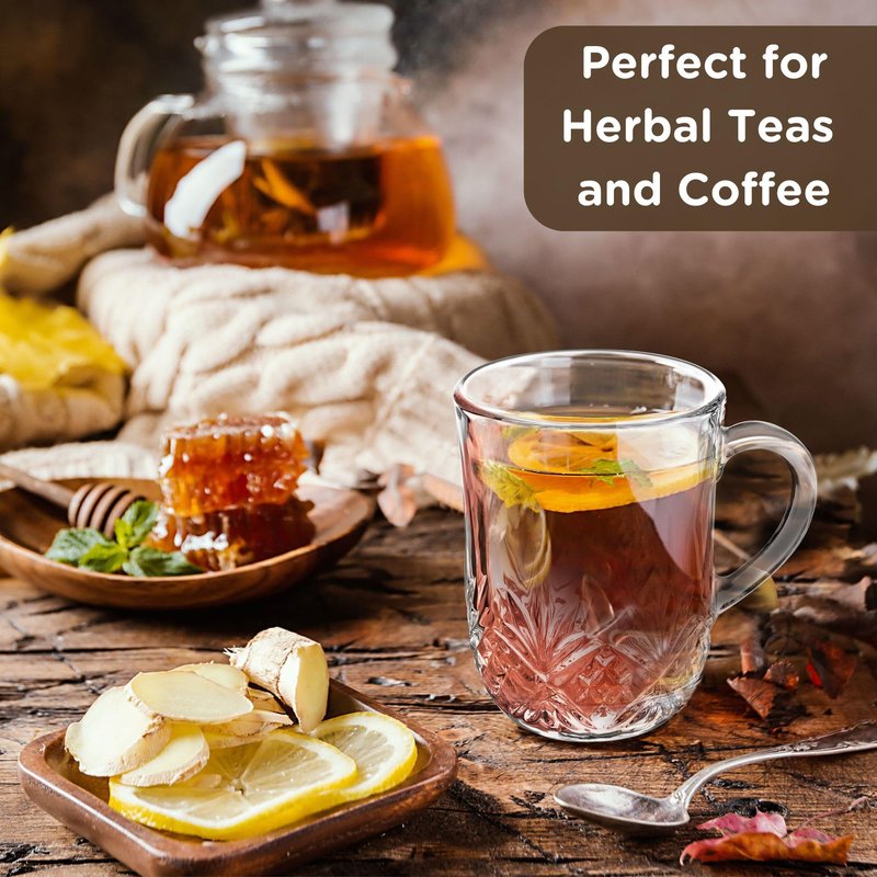 Muldale Set of 4 Crystal Coffee Mugs - Clear Glass Irish Tea Cups for Hot Drinks with Handles - Hot Toddy Glasses - 11.15 oz