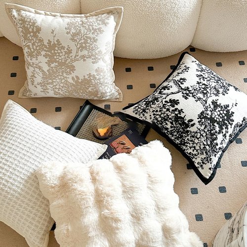 Croker Horse Throw Pillow Covers - Luxury 20x20'' White Beige Embroidered Pine Tree Design | Modern Sofa Accent