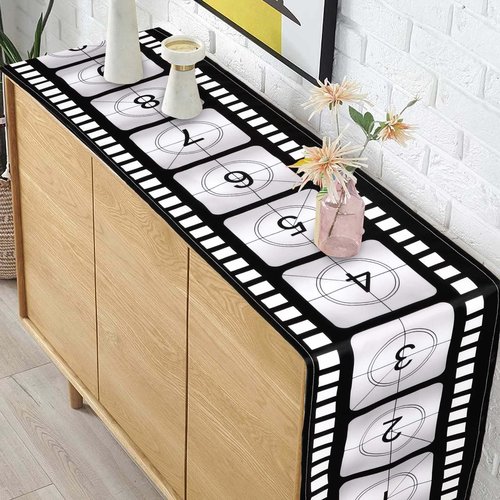 Breling 12 x 72 Inch Movie Night Table Runner Movie Theme Party Decorations Supplies Film Strip Table Runner Film Reel Tablecloth Decor for Kitchen Party(Classic Style,3 Pcs)