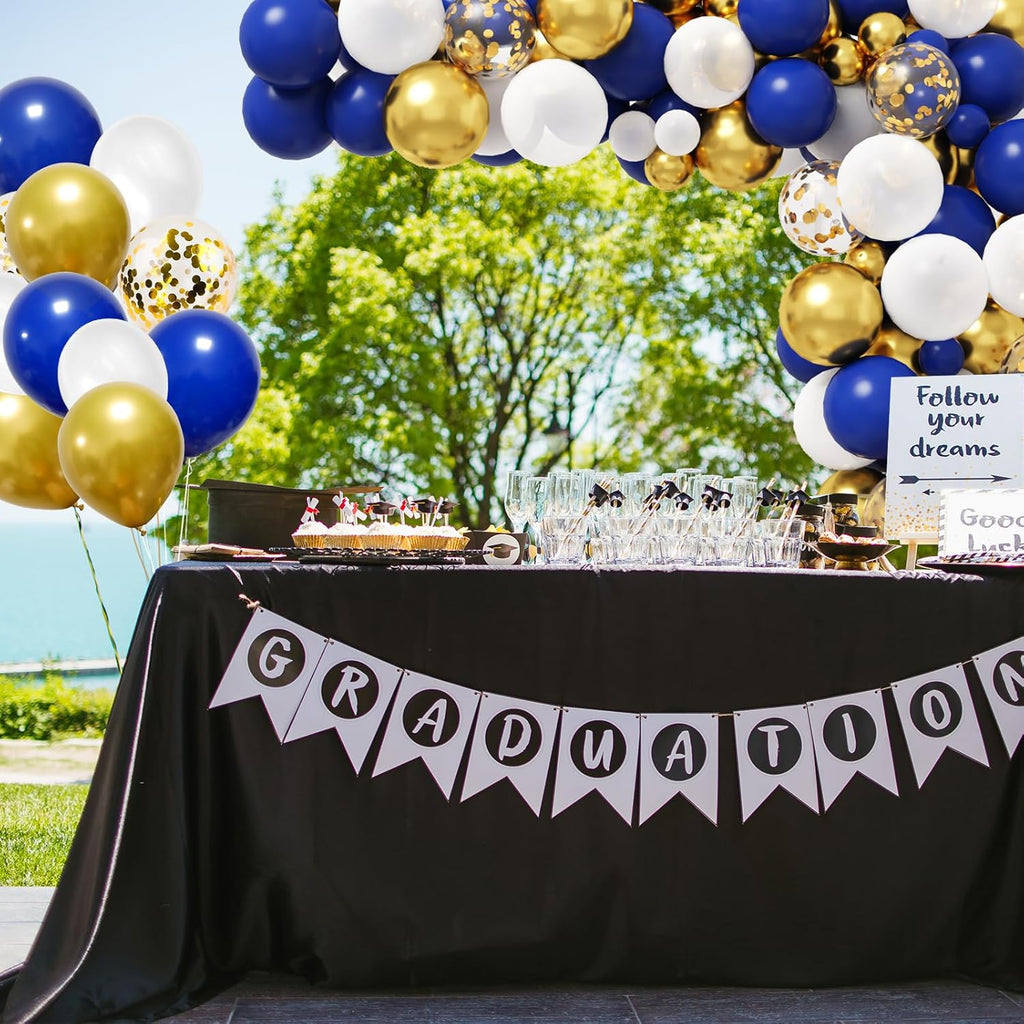 RUBFAC Royal Blue and Gold Balloon Garland Arch Kit - 142pcs for Graduation & Birthday Parties