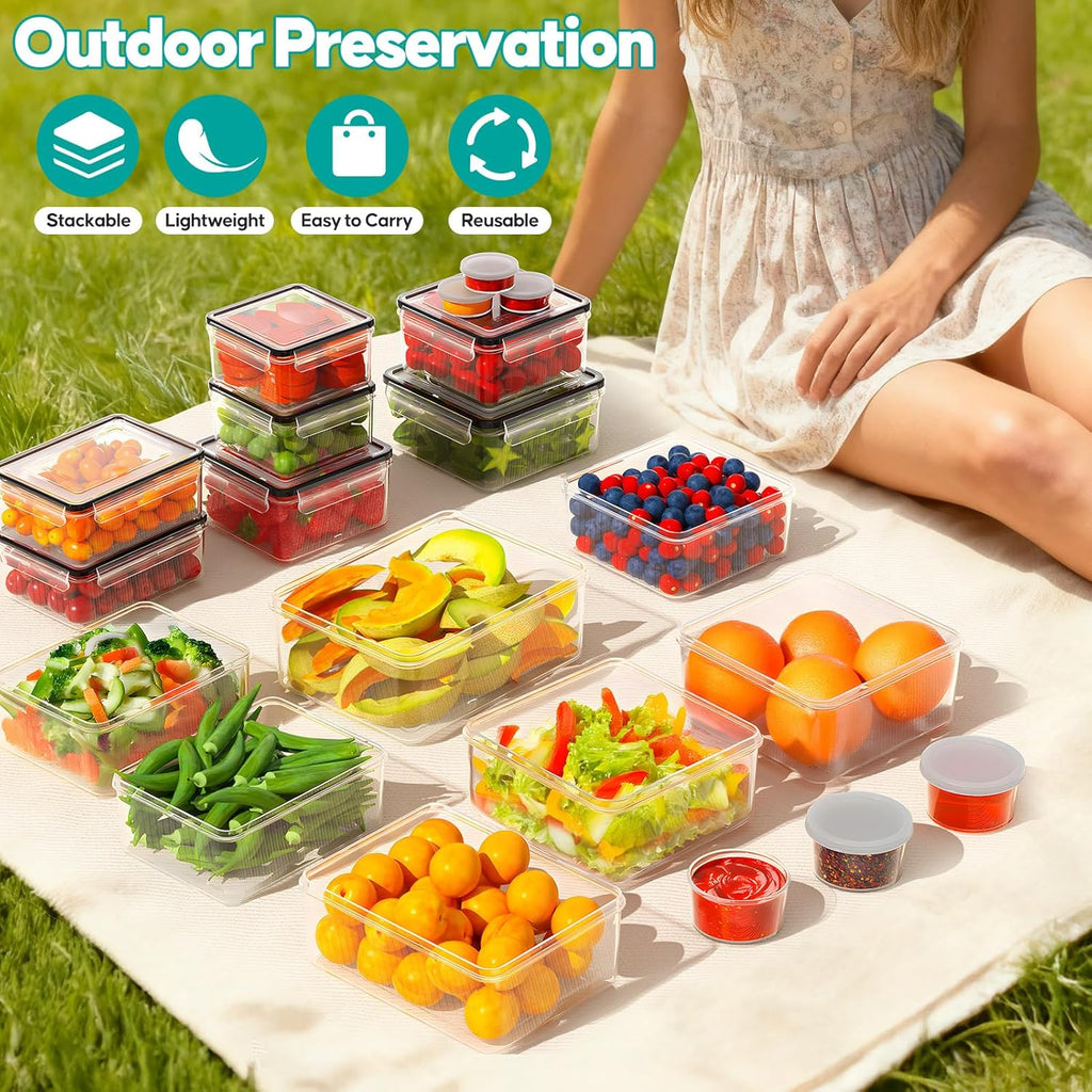 TOPCHASE Food Storage Containers - 40 PCS Airtight Plastic Set with Lids, BPA-Free, Leakproof, Includes Labels & Pen
