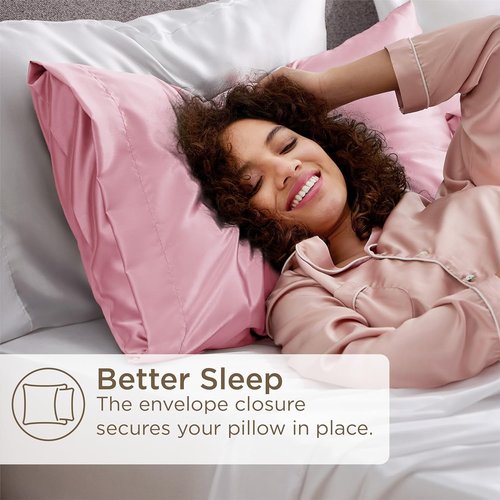 Bedsure King Size Satin Pillowcase Set - Silky Pink Pillow Covers for Hair & Skin, 20x36 Inches