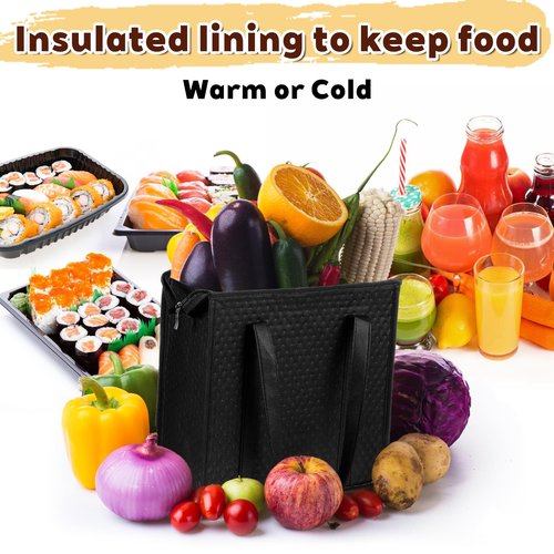 simarro 4 Pack Insulated Grocery Bags, Reusable Shopping Bags Cooler Bag Thermal Totes with Zippered Top & Handle for Groceries & Food Delivery (Black)