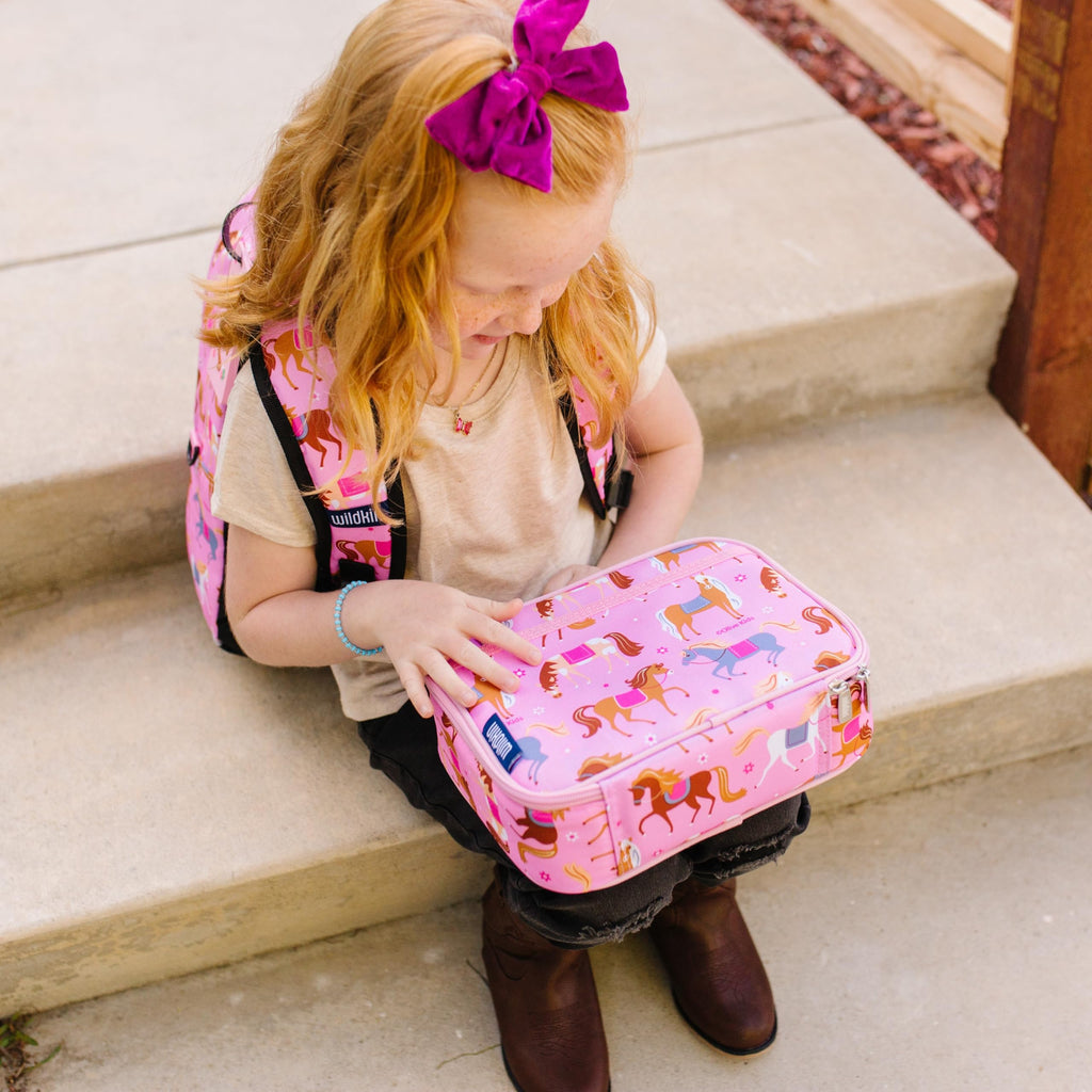 Wildkin 12-Inch Kids Backpack & Insulated Lunch Box Bag Bundle – Durable, Lightweight School & Travel Set for Kids - Horses