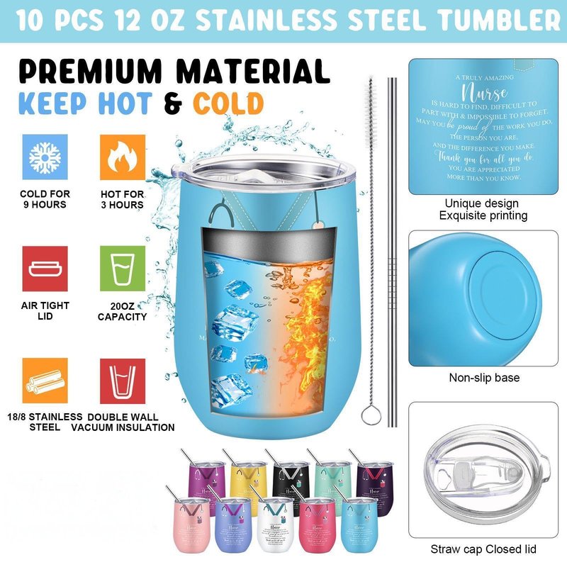 Ziliny 30 Pcs Nurses Week Gifts Bulk 2026 Nursing Makeup Bags for Work Nurse Appreciation Gifts 12 oz Wine Tumbler, Makeup Bag, Keychain
