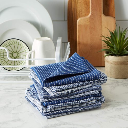 DII Ultra Absorbent, Everyday Cotton Kitchen Towels, Dishcloth Set, Assorted Indigo, 10 Piece