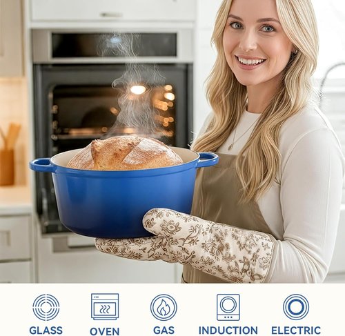 6 Quart Enameled Cast Iron Dutch Oven by [Brand Name] - Non-Stick, Heavy-Duty, Oven Safe Up to 500°F | Ideal for Baking, Braising, Stews, Roasting - Blue