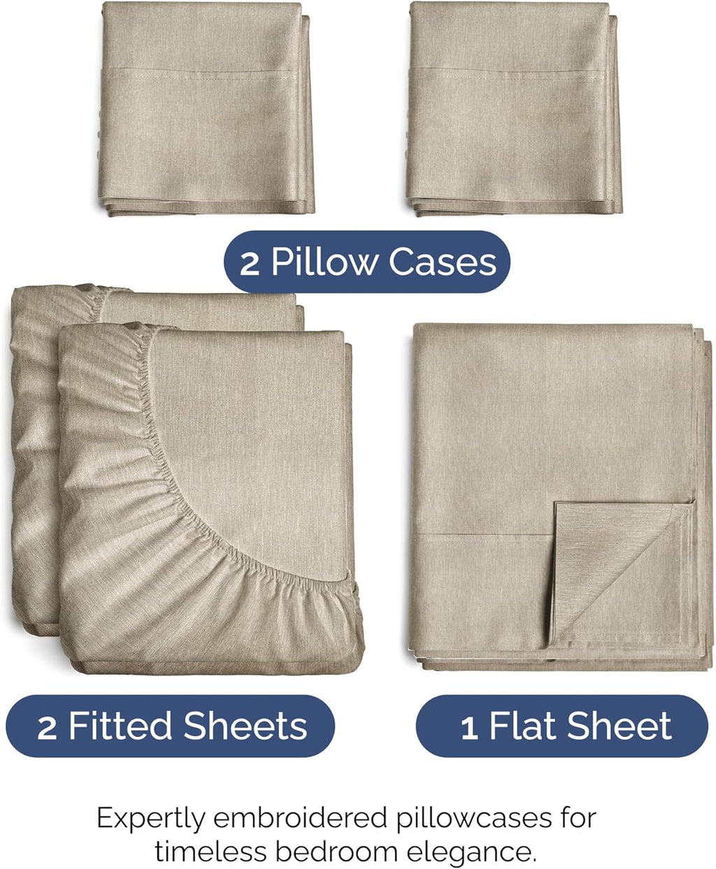 Split King Size 5 Piece Sheet Set - Comfy Breathable Cooling Bed Sheets - Luxury Hotel Quality in Beige