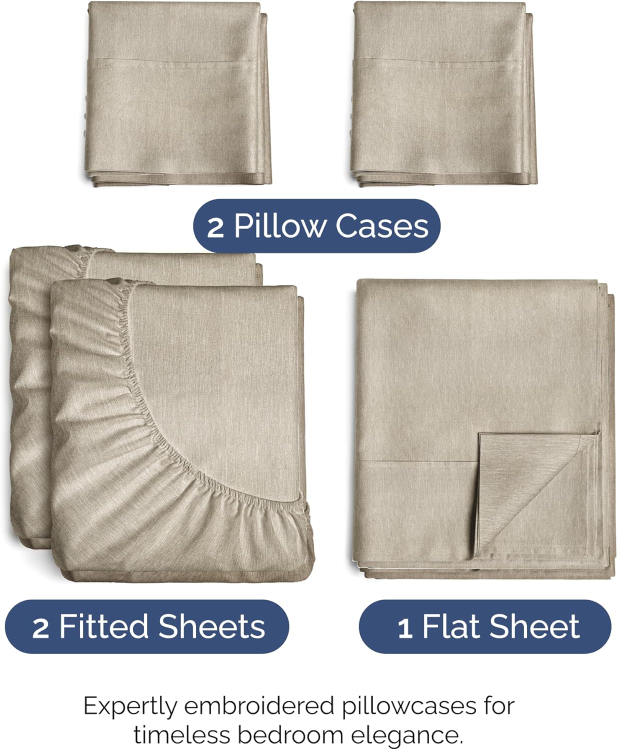Split King Size 5 Piece Sheet Set - Comfy Breathable Cooling Bed Sheets - Luxury Hotel Quality in Beige