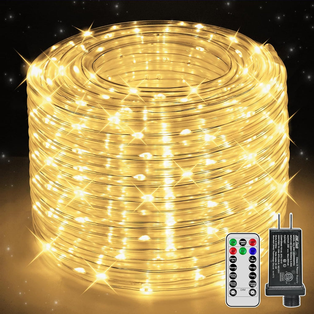 Skiennix 50ft LED Rope Lights - Waterproof & Remote-Controlled | Warm White for Indoor & Outdoor Use