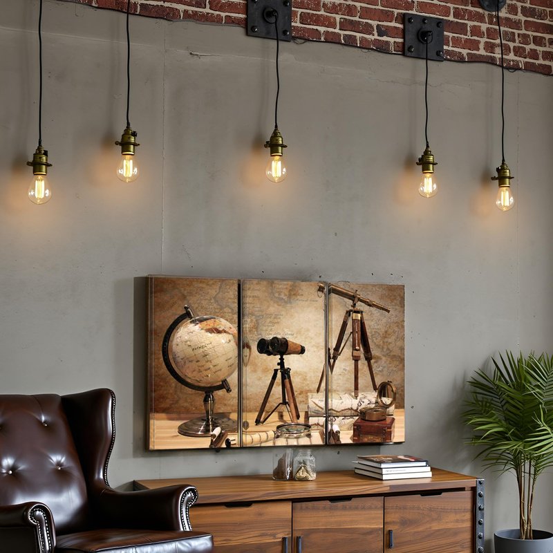 Nachic Wall - Large 3 Piece Canvas Wall Art Ancient Telescope Compass Globe Picture Prints Vintage Grunge Still Life with Ancient Map Poster Painting