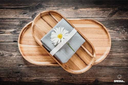 SPEShh Acacia Wooden Serving Trays Set of 2 - Rectangular Oval Shaped Wood Plates for Charcuterie Cheese Bread Fruit Vegetable Dip Sushi - Rustic Serving Platter Shallow Dishes -14x7 & 11x5.5 In.
