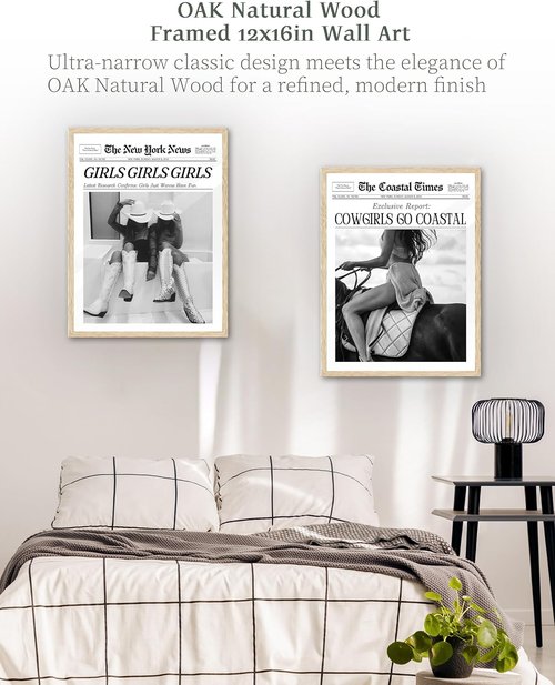 iHery Coastal Cowgirls Framed Canvas Wall Art - Natural Oak Wood 12x16in | Trendy Western Decor for Bedroom & Living Room