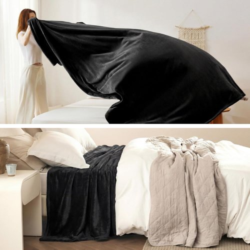 Bedsure GentleSoft Fleece Blanket - Cozy Lightweight Plush Full Size Black, 84x90 Inches
