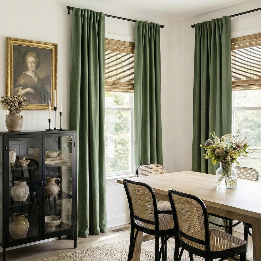 Skiennix 100% Blackout Curtains - Olive Green Linen, Thermal Insulated, 2 Panels Set | 50" W x 84" L