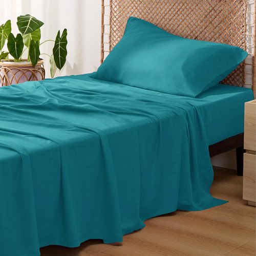 Bedsure Cooling Twin XL Sheets - Breathable Rayon from Bamboo | Soft, Deep Pocket Up to 16 Inches, Turquoise