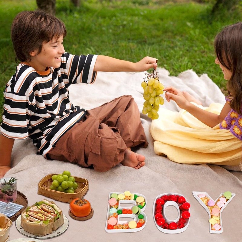BOY Charcuterie Letters Fillable Ceramic BOY Letter Tray Empty Food Candy Nuts Dish White BOY Letter Set for Baby Shower Gender Reveal Decorations