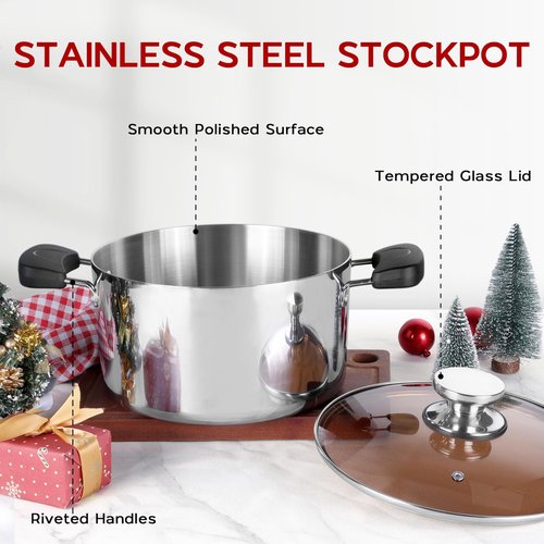 6 Quart Stainless Steel Stock Cooking Pot, Onader Tri-Ply Soup Induction Pot Stockpot with Lid & Anti-Scald Handles