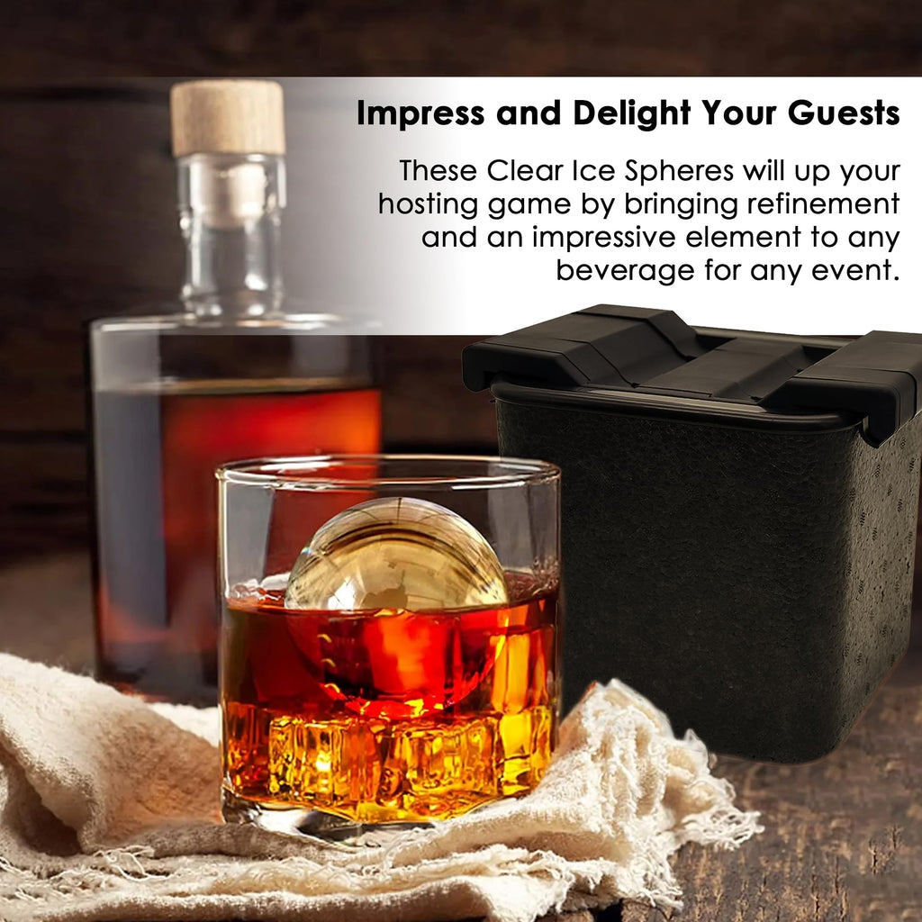 Cocktail Ice Molds Set of 4-2.5" Large Round Ice Cube Trays for Whiskey Rocks, Brandy, Bourbon, Cocktails, Fruit