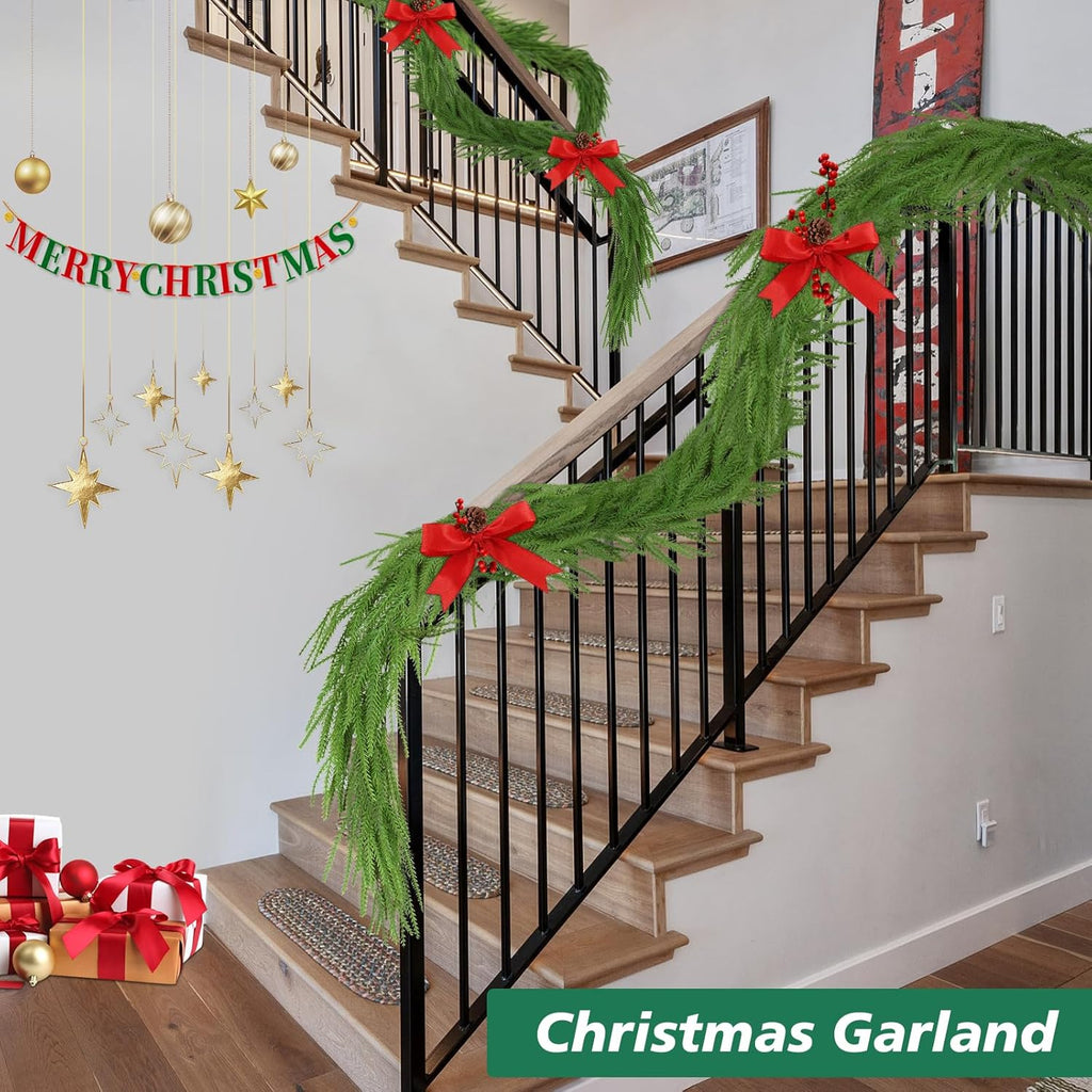Norfolk Pine Garland - 9 Ft Realistic Faux Pine for Holiday Decor | Perfect for Mantle, Wall & Table