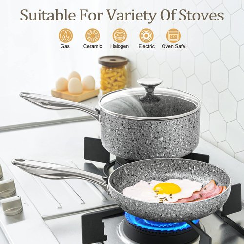 MICHELANGELO Frying Pans Set with 100% APEO & PFOA-Free Stone Non Stick Coating, Granite Skillet Set, Nonstick Skillets 3 Pcs,8/9.5/11 inch