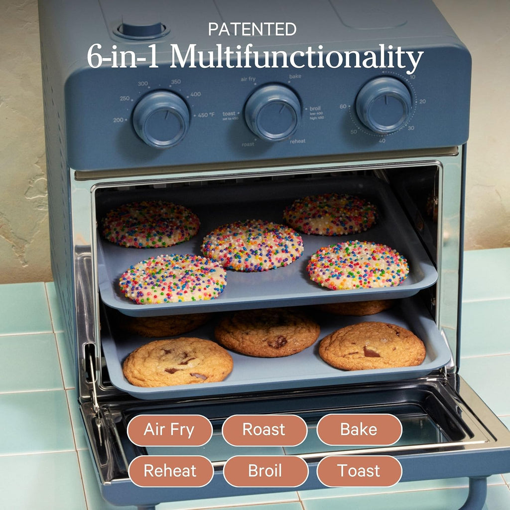 Our Place Wonder Oven - 6-in-1 Air Fryer & Toaster Oven with Steam Infusion | Nonstick Ceramic Bakeware Set (Round, Square & Muffin Pan) | Non-Toxic PFAS-Free | Blue Salt