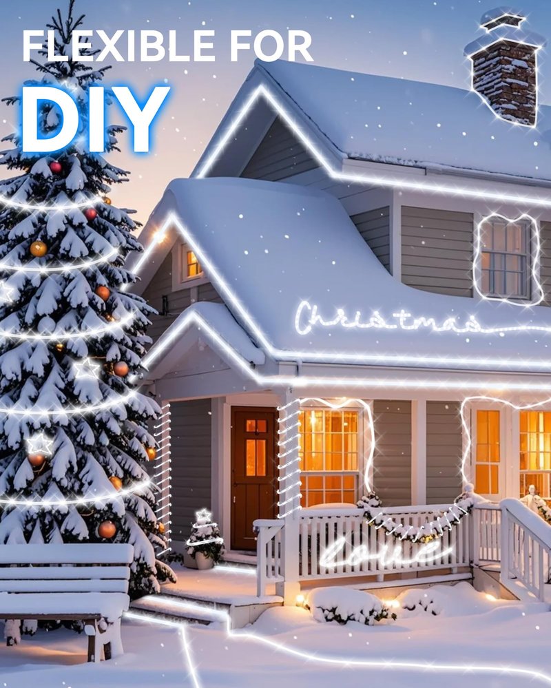 59ft LED Rope Light, Cuttable Waterproof Indoor Outdoor Clear Tube Light Plug in, 648 Daylight White LEDs 110V 6000K Flexible Connectable for Christmas Patio Outside Balcony Garden Bedroom Trees Decor
