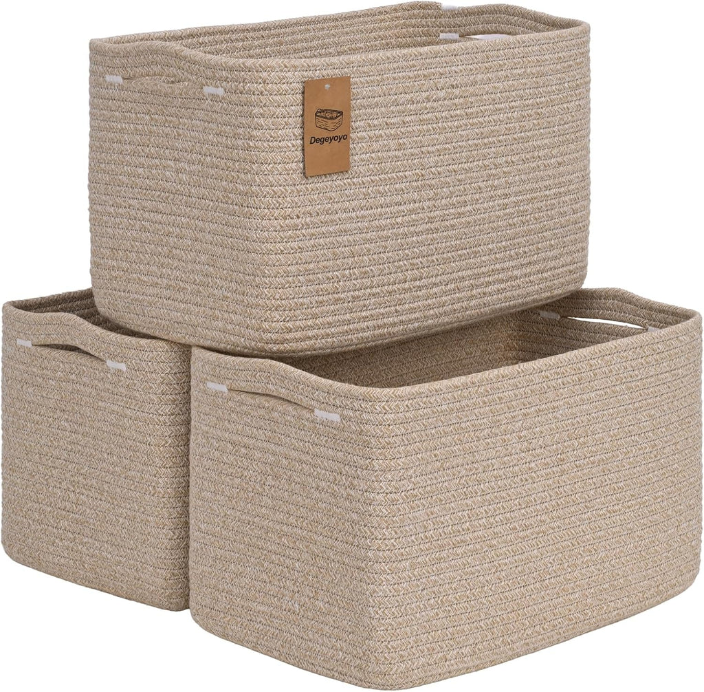 Regine Switzerland Woven Storage Baskets - 3 Pack Organizing Bins for Shelves | 15" x 10" x 9" Brown