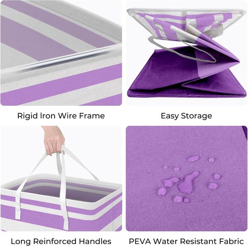 HomeHacks Large Waterproof Laundry Baskets - Collapsible Hampers with Reinforced Handles | 88L, Purple (2 Pack)