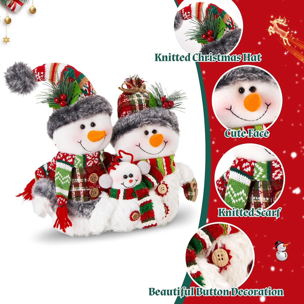 WEWILL 12'' Christmas Snowman Figurine - Cozy Family Decor for Holiday Tabletop & Tree