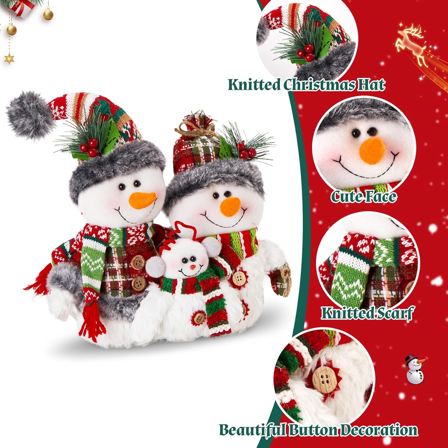 WEWILL 12'' Christmas Snowman Figurine - Cozy Family Decor for Holiday Tabletop & Tree