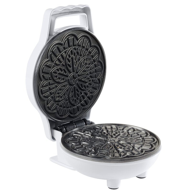 Mini Electric Pizzelle Maker- Makes 1 Personal Tiny Sized 4" Traditional Italian Waffle in Minutes- Nonstick Iron Press w Recipe Book- Dessert Cookie Treat or Housewarming Baking Machine, Gift for Her