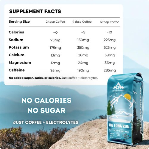 Long Run Coffee – Hydrating Coffee with Electrolytes – All Natural Energy + Hydration + Recovery for Athletes – Stomach Friendly Electrolyte Coffee for Runners (1 lb, Dark Roast)