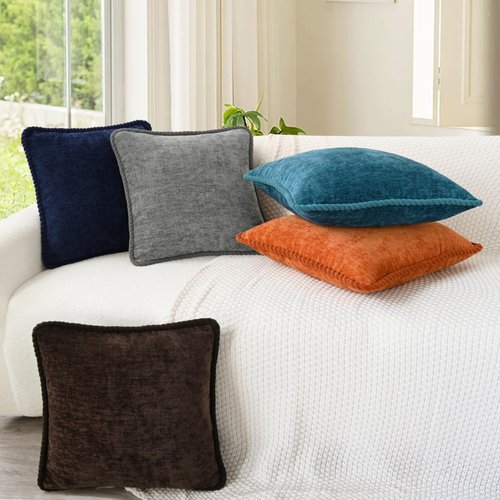 CaliTime Decorative Couch Throw Pillow Covers 18 X 18 Inches Pack of 2 Cozy Chenille Piping Edge Cushion Cases for Sofa Bed Living Room Home Coffee