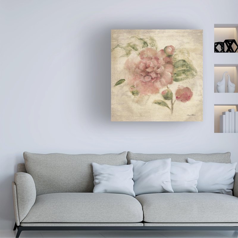 Trademark Fine Art Canvas Wall Art - Cheri Blum 'Dusty Pink Rose on Antique Linen Light' Wall Art for Living Room, Bedroom, or Office Décor
