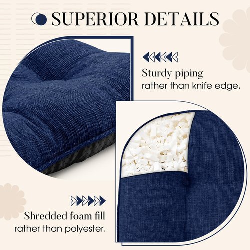 Basic Beyond Chair Cushions for Dining Chairs 4 Pack, Chair Cushion with Ties and Non Slip Backing, 15.5 x 15.5 inches Tufted Chair Pads for Dining Chairs(Royal Blue)