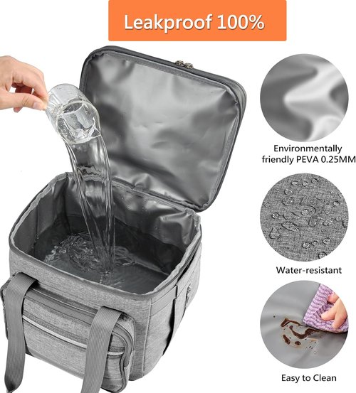 EXLIFBAG Insulated Lunch Box - Double Deck Cooler for Adults | Leakproof Design, Adjustable Strap, Gray