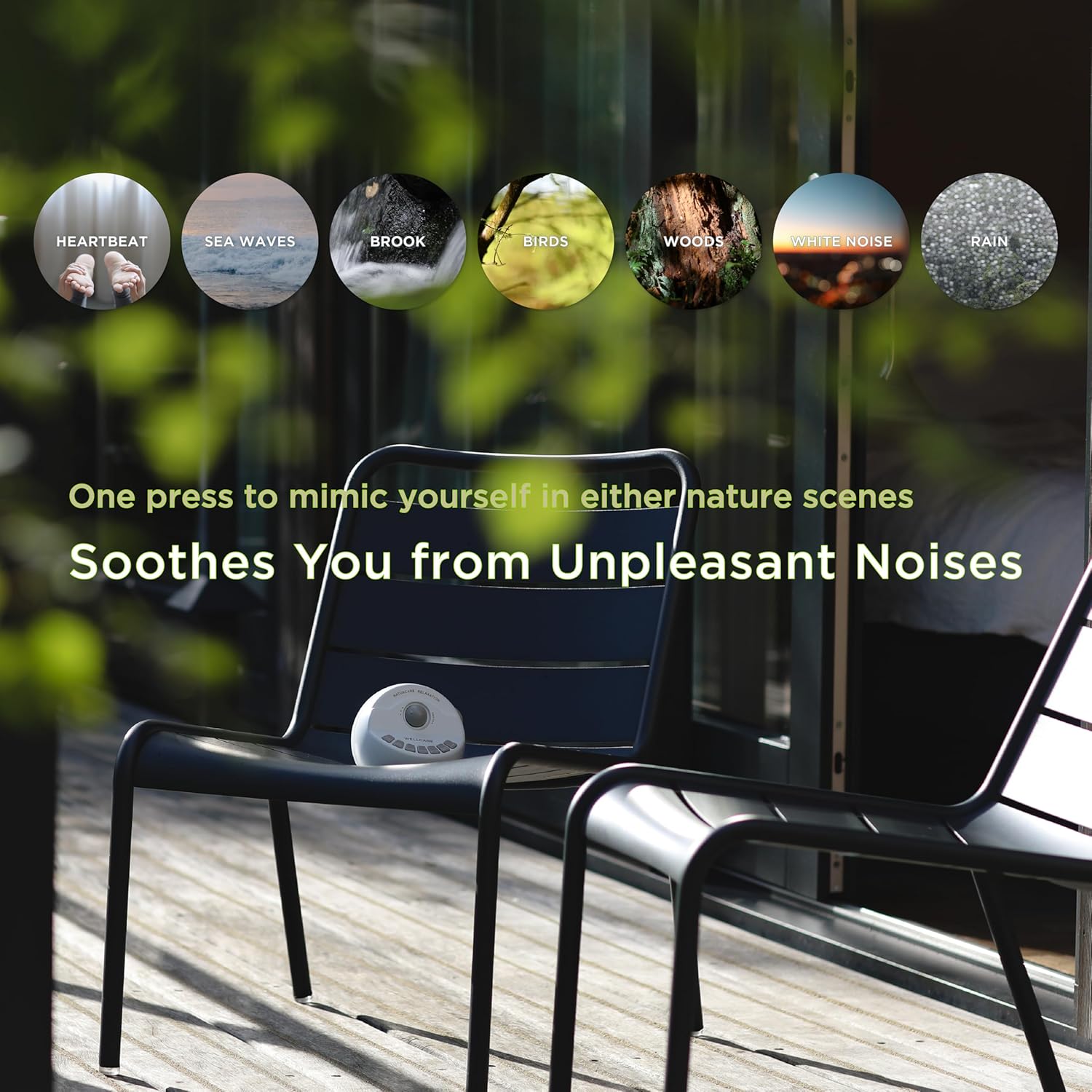 WELLCARE Sound Machine - White Noise & 7 Nature Sounds for Relaxation | Adjustable Volume & Timer