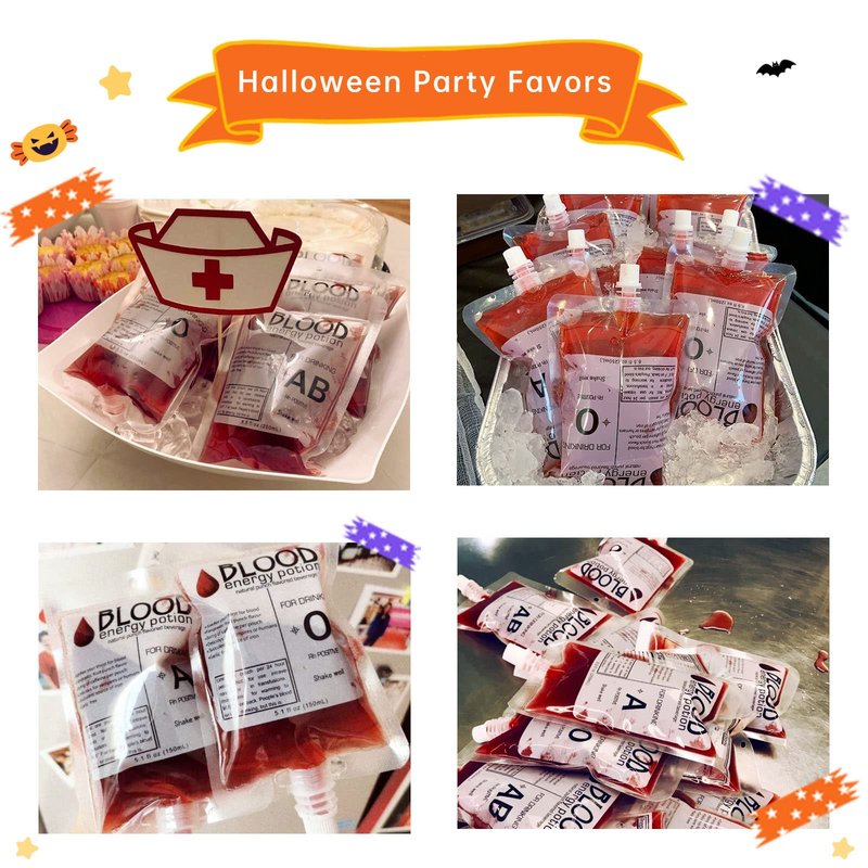 40 Pcs Halloween Blood Bags for Drinks,8.5oz Reusable Decoration Drink Container with Funnel,IV Bags for Vampire Zombie Costumes,Theme Party Props,Favors