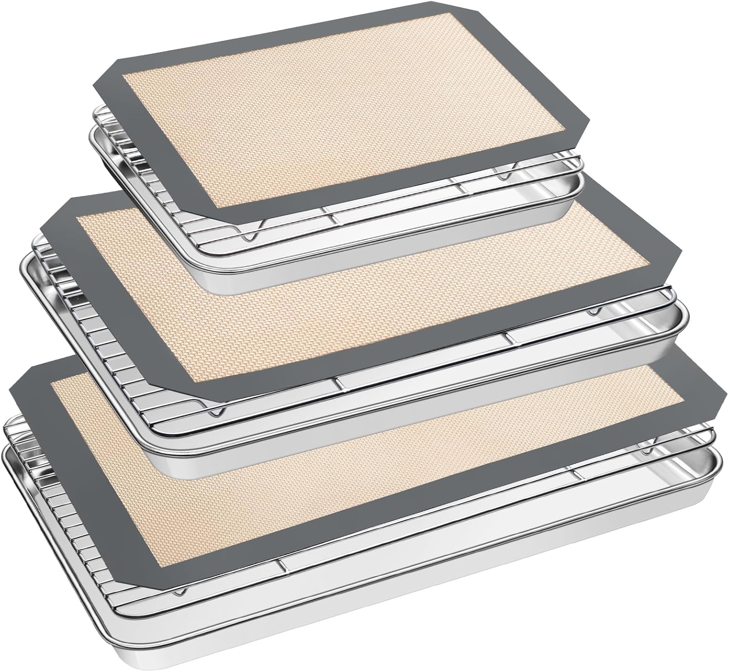 Stainless Steel Baking Sheet Set by [Brand Name] - Heavy Duty Cookie Pan with Cooling Racks & Silicone Mats - Set of 9 (3 Sheets, 3 Racks, Grey)