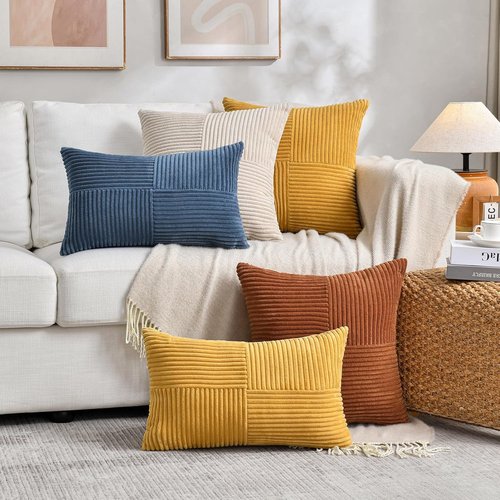 Fancy Homi Decorative Throw Pillow Covers - 2 Pack Rust Boho 18x18 Inch Soft Corduroy Accent Cushions | Farmhouse Fall Decor