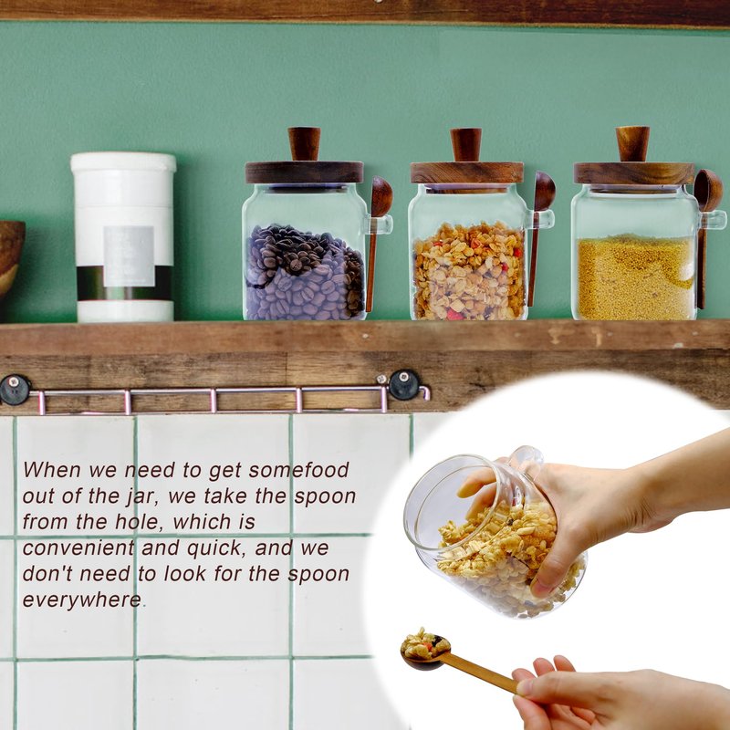 Taefaba 3PCS Spice Jars Overnight Oats Containers with Airtight Lid and Wooden Spoon,17 OZ Glass Food Storage Canisters, Glass Jars for Coffee Bean, Sugar, Dry Goods,Cookie,Candy,Cereal,Tea,Salt