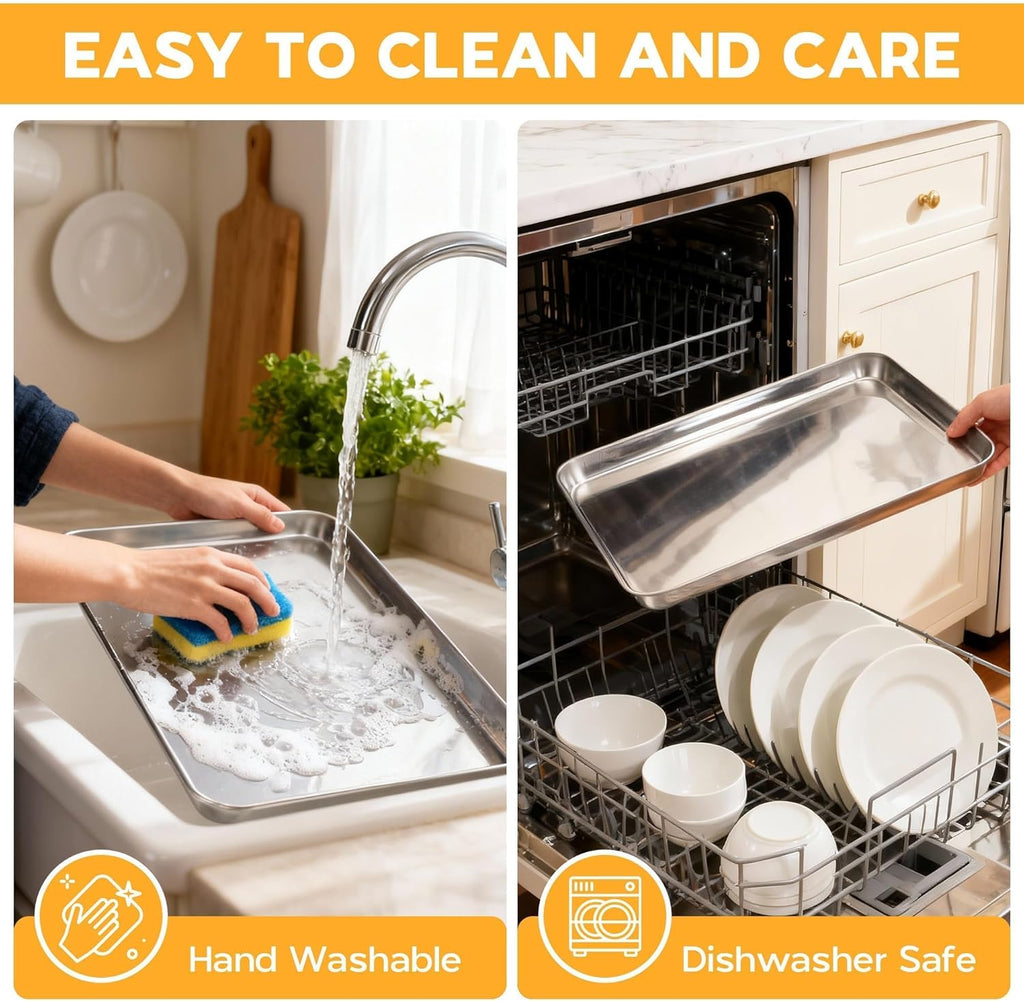 Onader Large Baking Sheet | 18 x 13 Inch Stainless Steel Cookie Pan Set - Dishwasher Safe, 2-Pack