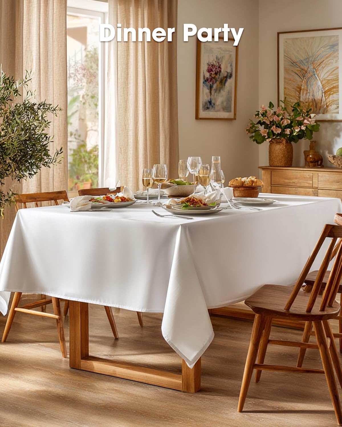 Pureegg Rectangle Tablecloth - Durable 60" x 84" Polyester for Outdoor Parties, Weddings & Picnics, White
