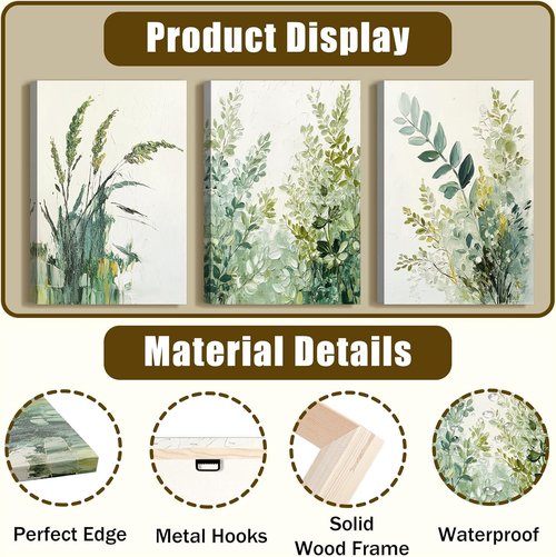 Boho Flowers Canvas Wall Art Prints by [Brand Name] - Modern Botanical Floral Decor | 12"x16" Wrapped Frame