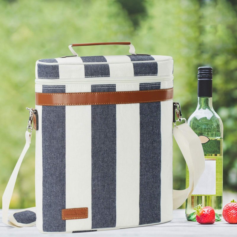 ZORMY 3 Bottle Insulated Wine Tote Cooler Bag, Portable Carrier with Corkscrew Opener and Shoulder Strap for Beach Travel Picnic, Unique Gift for Wine Lovers Navy Blue