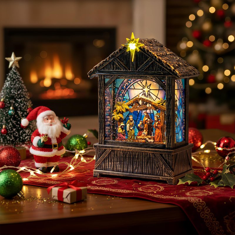 Nativity with Star Musical Lighted Water Creche with Swirling Glitter, Christmas Snow Globe Nativity Manger for Xmas with Music, Holiday Decorations Gifts for Family, Children or Friends