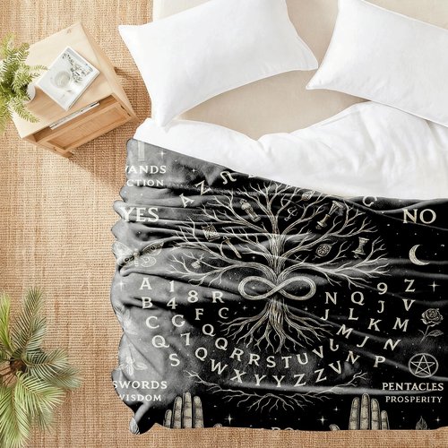 Spirit Board Blanket - Gothic Witchy Throw Blanket 60"x50" | Celestial Tarot Divination Flannel Fleece Blanket | Mystic Occult Moon Phase Blanket for Halloween, Witchy Home Decor, Gothic Gifts
