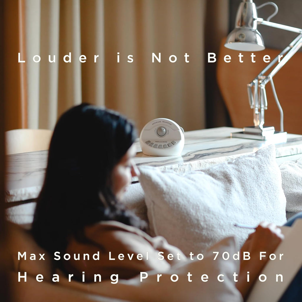 WELLCARE Sound Machine - White Noise & 7 Nature Sounds for Relaxation | Adjustable Volume & Timer