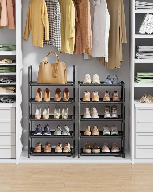 Kitsure Shoe Rack - 10-Tier Tall Organizer with Detachable Fabric Shelves | 16.9" Wide, Black